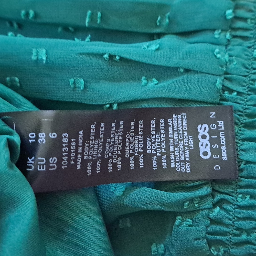 ASOS Design Emerald Green Smocked Ruffles Maxi Dress Flowy Feminine Puff Sleeves - Picture 9 of 14